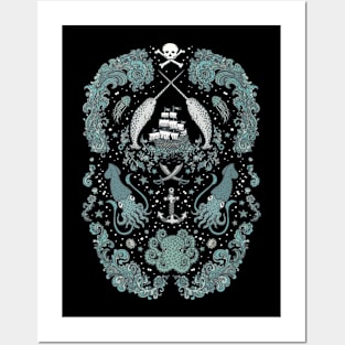 Sea Creature Pirates Illustration Posters and Art